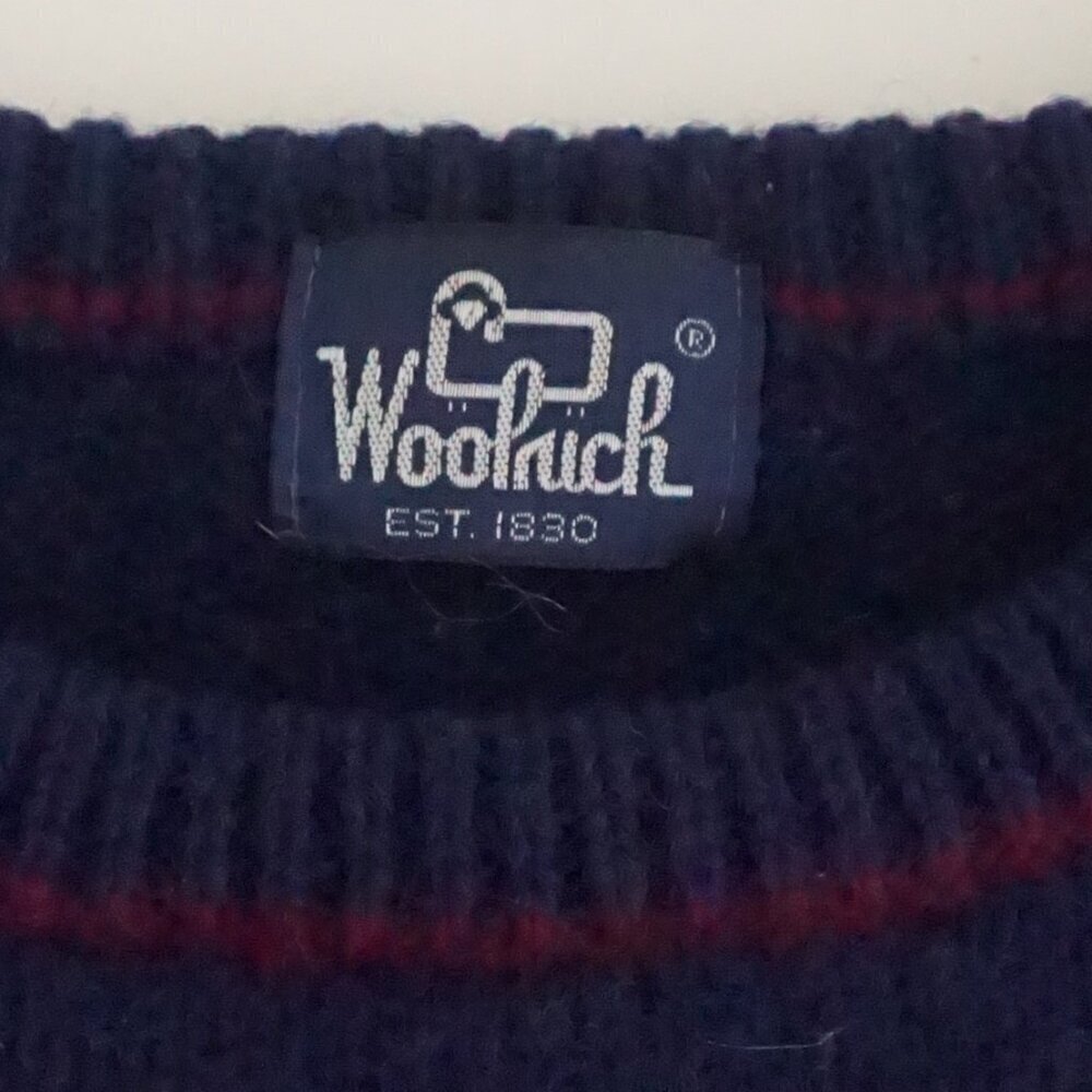 Vintage 90s' Woolrich Knit Sweater Navy Green Geometric Eclectic Grandpa Large - Picture 4 of 10